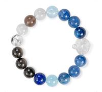 SENLLY Ocean Clarity - Beaded Stretch Bracelet with Natural Aquamarine, Kyanite, Lapis Lazuli, Smoky Quartz & Clear Quartz, Handcrafted Natural Stone Jewelry for Calm, Focus & Emotional Balance
