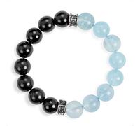 SENLLY Ocean Night - Bracelet with Aquamarine & Black Agate, Handcrafted Natural Stone Jewelry for Calm Focus, Clarity & Everyday Balance