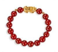 SENLLY Radiant Ember - Beaded Stretch Bracelet with Red Agate & Brass Pixiu Charm, Handmade Natural Stone Jewelry for Confidence, Balance & Vitality
