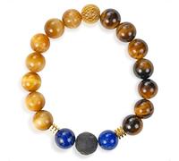 SENLLY Regal Golden Vision - Gold Tiger’s Eye, Lapis Lazuli & Silver Obsidian Beaded Bracelet, Handcrafted Natural Stone Jewelry for Strength, Insight & Confidence