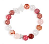 SENLLY Rosy Flutter - Beaded Stretch Bracelet with Natural Strawberry, Hematoid and Rose Quartz, Handcrafted Natural Stone Jewelry for Love, Clarity & Emotional Harmony