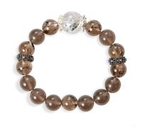 SENLLY Shadow Clarity - Beaded Stretch Bracelet with Natural Smoky Quartz & Clear Quartz, Handcrafted Natural Stone Jewelry for Grounding, Focus & Emotional Balance
