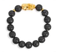 SENLLY Shadow Ember - Beaded Stretch Bracelet with Lava Rock & Brass Pixiu, Handmade Natural Stone Jewelry for Grounding, Balance & Comfort