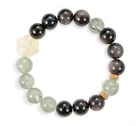SENLLY Shadow Grove - Beaded Stretch Bracelet with Natural Gold Obsidian, Green Rutilated Quartz & Citrine, Handcrafted Natural Stone Jewelry for Protection, Clarity & Balance