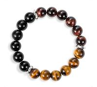 SENLLY Shadow Valor - Beaded Stretch Bracelet with Natural Black Agate, Tiger’s Eye & Red Tiger’s Eye, Handcrafted Natural Stone Jewelry for Strength, Confidence & Grounding