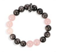 SENLLY Soft Eclipse - Beaded Stretch Bracelet with Silver Obsidian & Rose Quartz, Handcrafted Natural Stone Jewelry for Calm, Balance & Clarity