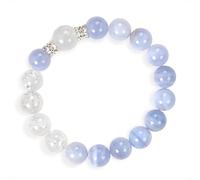SENLLY Soft Horizon - Beaded Stretch Bracelet with Natural Blue Lace Agate & Azeztulite, Handcrafted Natural Stone Jewelry for Calm, Clarity & Emotional Balance