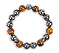SENLLY Steel Aegis - Beaded Stretch Bracelet with Natural Hematite & Tiger’s Eye, Handcrafted Natural Stone Jewelry for Strength, Focus & Grounding