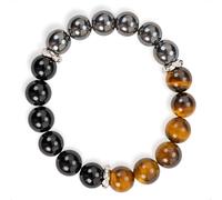 SENLLY Steel Focus - Beaded Stretch Bracelet with Natural Hematite, Black Agate & Tiger’s Eye, Handcrafted Natural Stone Jewelry for Strength, Grounding & Clarity
