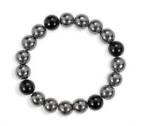 SENLLY Steel Serenity - Beaded Stretch Bracelet with Natural Hematite & Black Agate, Handcrafted Natural Stone Jewelry for Focus, Balance & Grounding