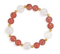SENLLY Strawberry Bloom - Beaded Stretch Bracelet with Natural Strawberry Quartz & White Agate, Handcrafted Natural Stone Jewelry for Love, Calm & Emotional Balance