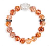 SENLLY Sunlit Harmony - Beaded Stretch Bracelet with Natural Red Hematoid Quartz & Clear Quartz, Handcrafted Natural Stone Jewelry for Vitality, Clarity & Emotional Balance