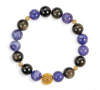 SENLLY Twilight Crest - Beaded Stretch Bracelet with Purple Chalcedony & Silver Obsidian, Handcrafted Natural Stone Jewelry with Gold Accents for Balance, Depth & Modern Elegance