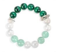 SENLLY Verdant Calm - Beaded Stretch Bracelet with Natural Malachite, Green Fluorite & White Agate, Handcrafted Natural Stone Jewelry for Harmony, Clarity & Balance