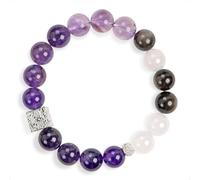 SENLLY Violet Axis - Beaded Stretch Bracelet with Natural Amethyst, Lavender Amethyst & Silver Obsidian, Handcrafted Natural Stone Jewelry for Calm, Clarity & Inner Balance