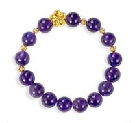 SENLLY Violet Blossom - Beaded Stretch Bracelet with Amethyst & Gold Floral Accent, Handmade Natural Stone Jewelry for Calm, Balance & Elegance