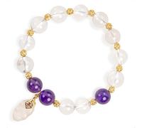 SENLLY Violet Clarity - Beaded Stretch Bracelet with Natural Clear Quartz & Amethyst, Handcrafted Natural Stone Jewelry for Calm, Insight & Emotional Balance