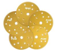 SenmaiTools 150mm Disco de Lija 15 Agujeros (10 x Grano 40 80 120 180 240) Hook and Loop Papel de Lija 50 Piezas set Para Lijadoras Orbitales - Para Madera, Metal y Pintura
