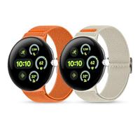 SenMore 2 Piezas Nylon Correa Compatible con Google Pixel Watch 1/2/3 41mm/4 41mm, Ajustable Deportiva Correa de Repuesto para Pixel Watch. (Orange, Starlight)