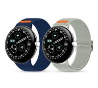 SenMore 2 Piezas Nylon Correa Compatible con Google Pixel Watch 3 45mm/4 45mm, Ajustable Deportiva Nylon Correa de Repuesto para Pixel Watch Smartwatch. (Navy Blue, Beige Green)