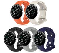 SenMore 5 Piezas Silicona Correa Compatible con Google Pixel Watch 3 45mm/Watch 4 45mm, Ajustable Deportiva Correa de Repuesto para Smartwatch. (Black, Blue, Gray, Starlight, Orange)