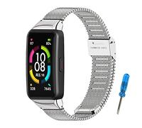 SenMore Correa Compatible para Huawei Band 6 y Honor Band 6 - Pulsera de Acero Inoxidable Impermeable (No Host, Plata)