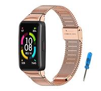 SenMore Correa Compatible para Huawei Band 6 y Honor Band 6 - Pulsera de Acero Inoxidable Impermeable - Rose Oro