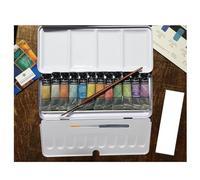 Sennelier Caja de pintura Aquarelle irisada Extra-Fines, caja de metal 12 colores x 10 ml con 2 pinceles