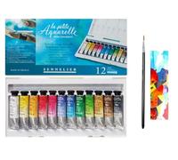 Sennelier - Caja de pintura de acuarela (12 colores, 10 ml, con pincel y 1 tarjeta)