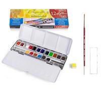 Sennelier - Caja de Pintura de Acuarela Extrafina, 18 Medias Cucharaditas, Caja de Metal, 1 Tarjeta y 1 Pincel