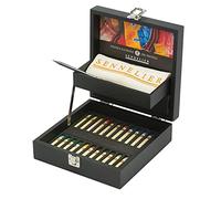 Sennelier Juego de pastel al óleo presentado en una elegante caja de madera negra, incluye los mejores 24 colores de pasteles al óleo Sennelier, tela bordada y palo de grafito.