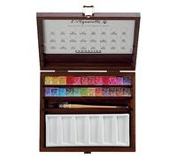 Sennelier L'Aquarelle Wood Watercolor Half Pan Set, 24 Half Pans, Porcelain Palette, Brushes Size 2 and 3 (10-131614-00)