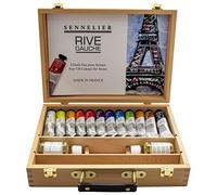 Sennelier Rive Gauche Oil Wooden Box Set by, Includes 12-40ml Tubes of Oil Color, 100ml Thinner, 100ml Liquid Medium, Round Brush #4, Flat Brush #6 (10-130327-00)