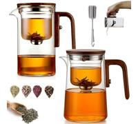 Senomi Infusion Glass Pot, Magical Teapot with Infuser, Water Separation Teapot with Wooden Handle, Glass Teapots with Infuser, for Loose Tea & Blooming Tea (600ml White+800ml)