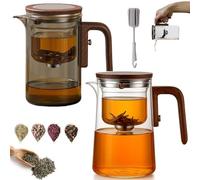 Senomi Infusion Glass Pot, Magical Teapot with Infuser, Water Separation Teapot with Wooden Handle, Glass Teapots with Infuser, for Loose Tea & Blooming Tea (600ml Gray+800ml)