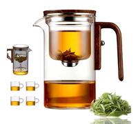 Senomi Infusion Glass Pot, Magnetic Tea Pot with Infusers, 600/800ml Water Separation Teapot with Filter, Wooden Handle, Easy Release System for Home & Office (600ml with 4 Cups)