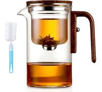 Senomi Infusion Glass Pot, Magnetic Tea Pot with Infusers, Teapot Blooming, Water Separation Glass Teapot with Wooden Handle with Filter (25.8.20-beizi-600ml)
