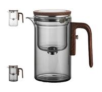 Senomi Infusion Glass Pot, Magnetic Tea Pot with Infusers, Water Separation Glass Teapot Wooden Handle, One-Click Tea Drinking for Loose Teas & Blooming Teas (Grey,800ml/27.05oz)