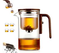 Senomi Infusion Glass Pot, Magnetic Tea Pots with Infusers, Senomi Teapot, with Wooden Handle, One-Click Tea Drinking, Easy Separation, for Office Home (Pot+4Cup,600ml)