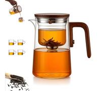 Senomi Infusion Glass Pot, Magnetic Tea Pots with Infusers, Senomi Teapot, with Wooden Handle, One-Click Tea Drinking, Easy Separation, for Office Home (Pot+4Cup,800ml)