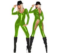 Señora Sexy PVC ahueca hacia fuera el mono de látex de cuero sintético Lencería erótica PU Body Club nocturno Party Bar Dance Mono de cuero, verde claro, XXXL