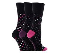 Señoras 3 Par Gentle Grip Negro Lunares Calcetines - algodón, Negro, 3% poliamida 76% algodón 3% poliéster 2% elastano, mujer, 4-8 Ladies