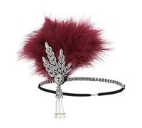 Señoras boda pluma malla fascinador, 1920S diadema aleta diadema fiesta vintage diadema para mujeres pluma headwear (vino rojo)