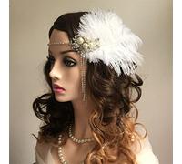 Señoras boda pluma malla Fascinador, mujer Vintage Plumas diadema rhinestone Hairband 1920S decoración de la frente de la fiesta(Style 1.1 count (Paquete de 1))