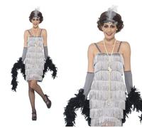 Señoras Plata Flapper 1920s Disfraz 20s Gatsby Conjunto TALLAS S-XXL