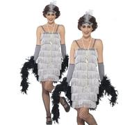 Señoras Plata Flapper 1920s Disfraz 20s Gatsby Conjunto TALLAS S-XXL