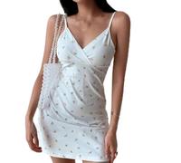 Señoras Y2k retro estampado floral delgado sin mangas cuello en V verano para mini vestido sin espalda cintura alta tirantes delgados para ocio, citas, fiestas, viajes (XL blanco 1)