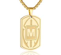 SENRAN Collar con dije de placa de perro con inicial de fútbol A-Z para hombre, 1.6 x 0.9 inch + 22+ 2 inch, Oro, Sin piedra preciosa
