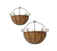 SENRN Metal Wall Hanging Planter Basket with Coconut Lining Half Round Wire Flower Pots Hangers for Indoor Outdoor Garden Porch Decor 2 Pcs