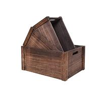 SENRYEE Caja de madera negra antigua para almacenamiento, cajas decorativas rústicas, juego de 3 cajas de almacenamiento de madera extra grandes para exhibición, caja de madera maciza natural hecha a